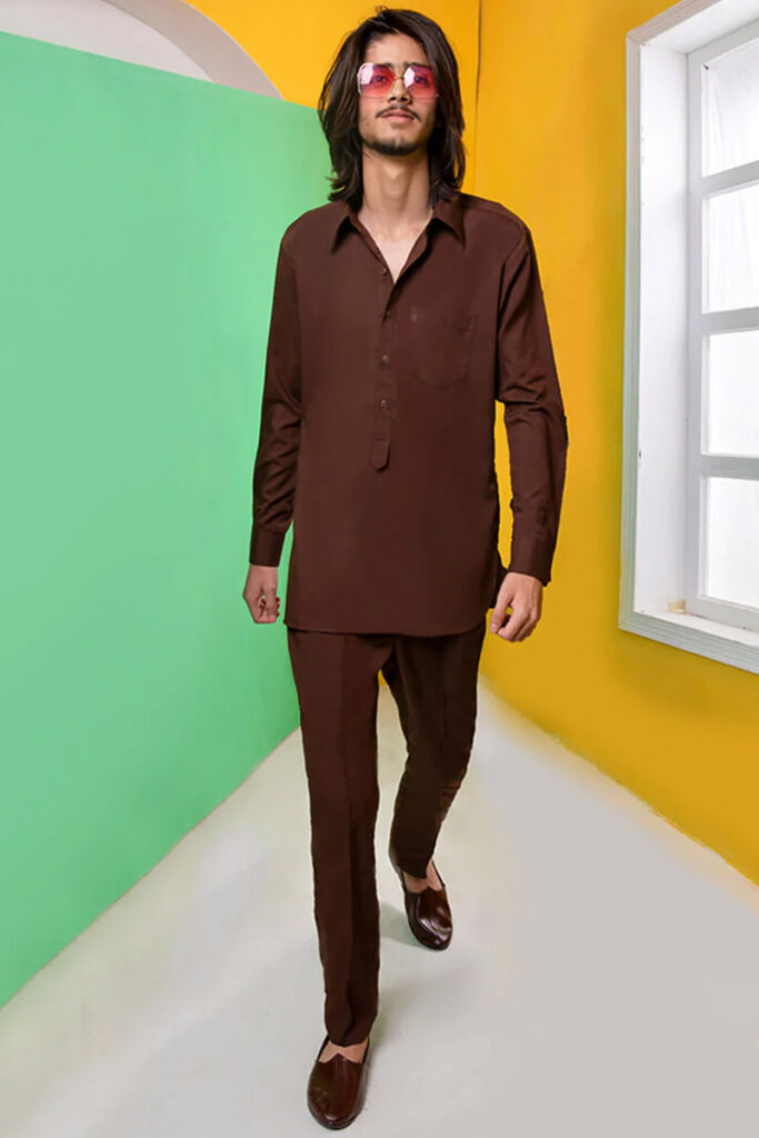 New Shalwar Kameez Designs For Men 2022 6 Brown Embroidered Shalwar Kameez design for men