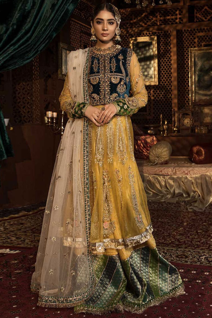 Yellow Embroidered mehndi dresses for girls