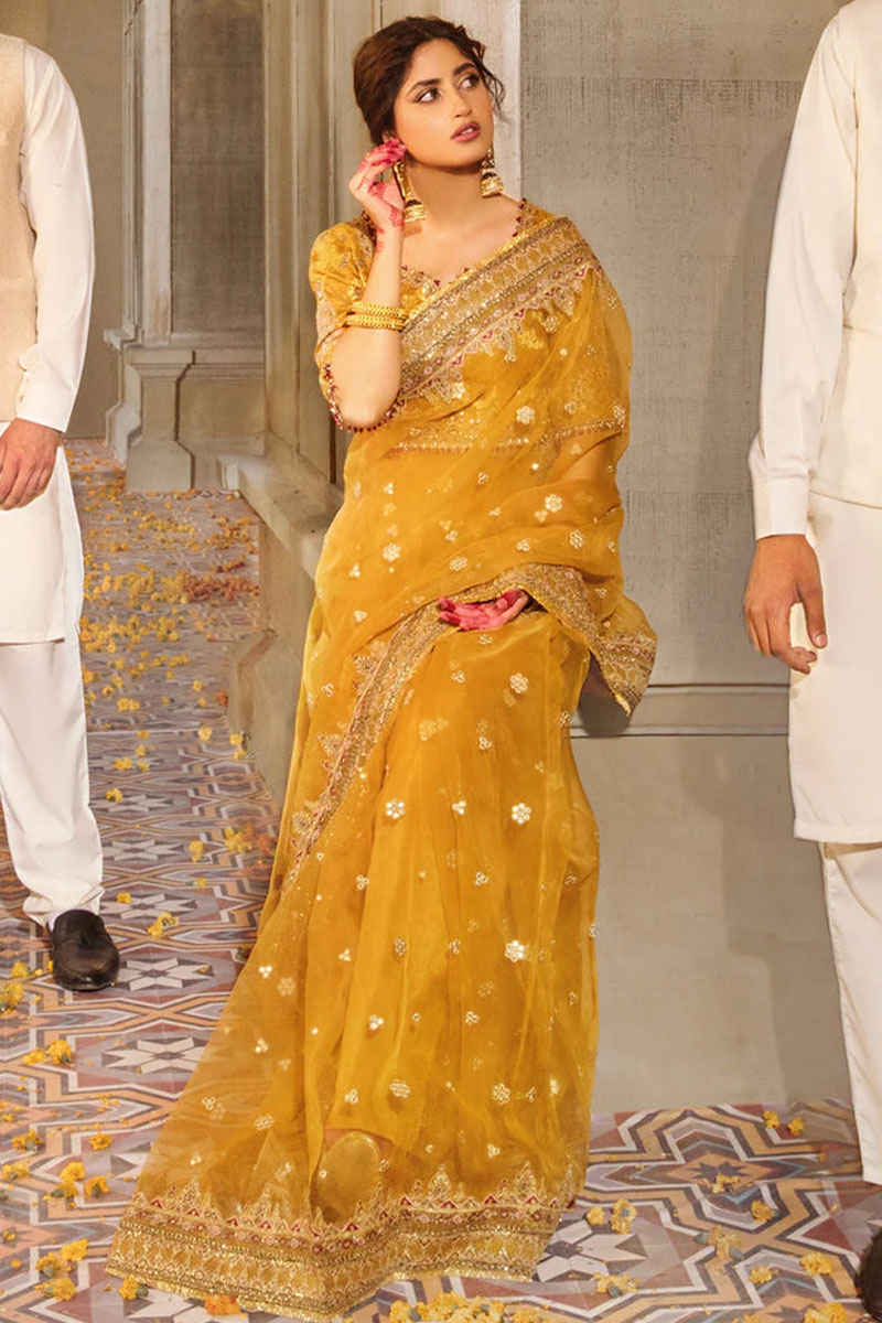 Yellow Embroidered mehndi dress for girl